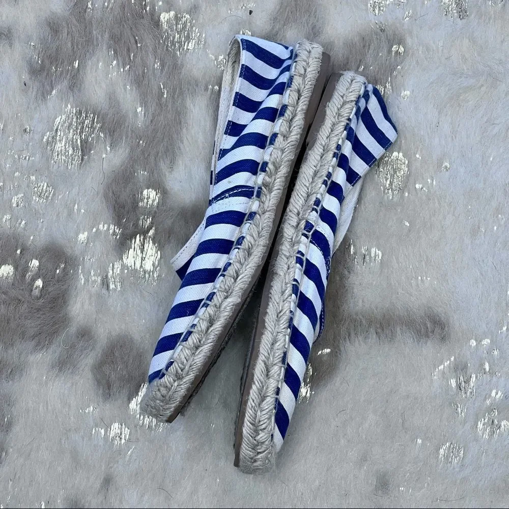 J. Crew Blue and Khaki Striped Espadrilles Slip On Flats Shoes Size 7 💗